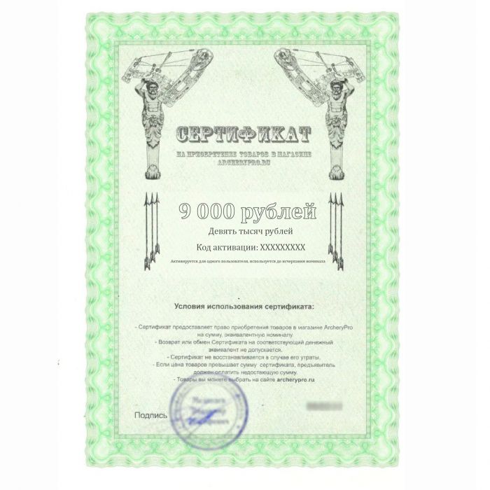 Сертификат подарочный 9000 рублей